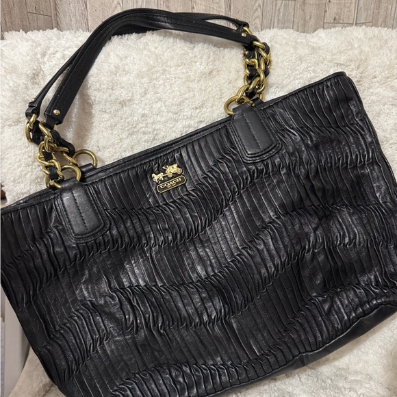 Coach Madison Black Tote with Gold Hardware and Textured Leather - Picture 1 of 13